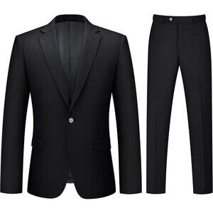 Men's Black 2 Piece Suits Slim Fit One Button Business Wedding Party